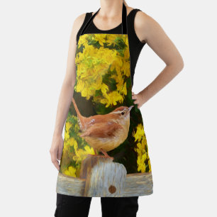 Delantal Carolina Wren Painting - Arte original de aves sil