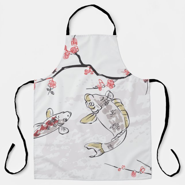 Delantal carpa koi pez naturaleza paisaje vista sketch illu (Anverso)