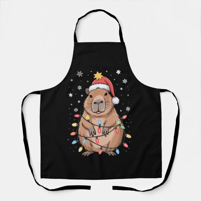 Delantal Carpincho De Navidad Con Gorro De Santa Luces De N (Anverso)