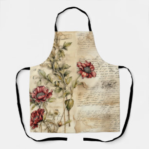 Delantal Carta de amor de pergamino vintage con flores (1)
