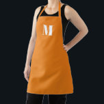 Delantal Carta inicial de personalizado blanco naranja mono<br><div class="desc">Monograma moderno personalizado personalizado carta inicial Apron. Personalizado blanco inicial,  naranja de fondo liso sólido.</div>