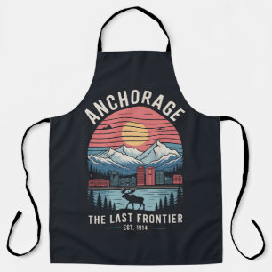 Delantal Cartel de viaje retro de Anchorage Alaska Ilustrac