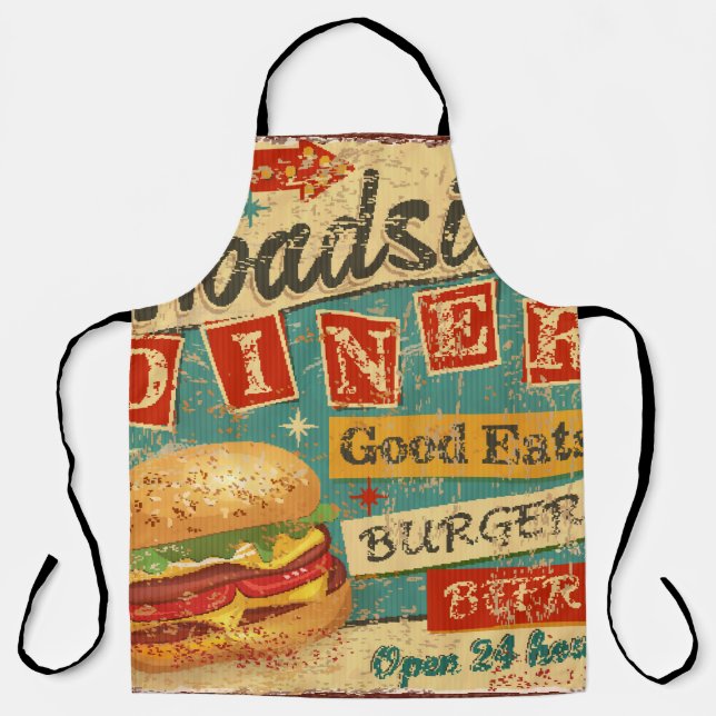 Delantal Cartel metalizado de Vintage Roadside Diner. cena, (Anverso)