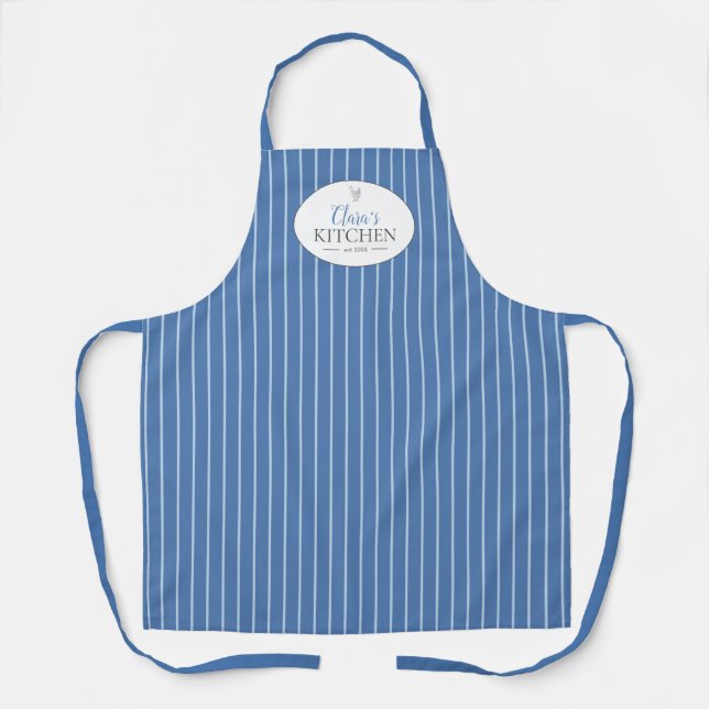Delantal Casa de campo de rayas azules antiguas personaliza (Anverso)
