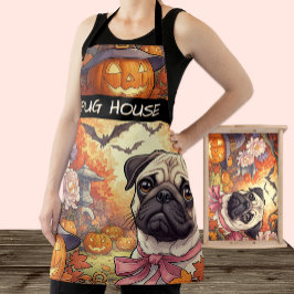 Delantal Casa de Pug Dog & Halloween, otoño, Art Nuovo