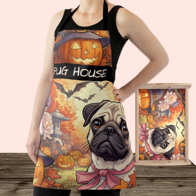 Delantal Casa de Pug Dog & Halloween, otoño, Art Nuovo (Subido por el creador)