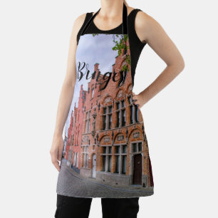 Delantal Casas de ladrillo de color medieval en Brujas, Bél