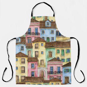 Delantal Casas de Lisboa: Patrón Funicular acuarela.