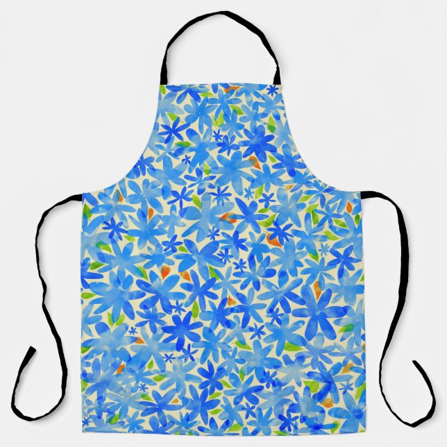 Delantal Cascada floral: Flores azules patrón sin foco (Anverso)