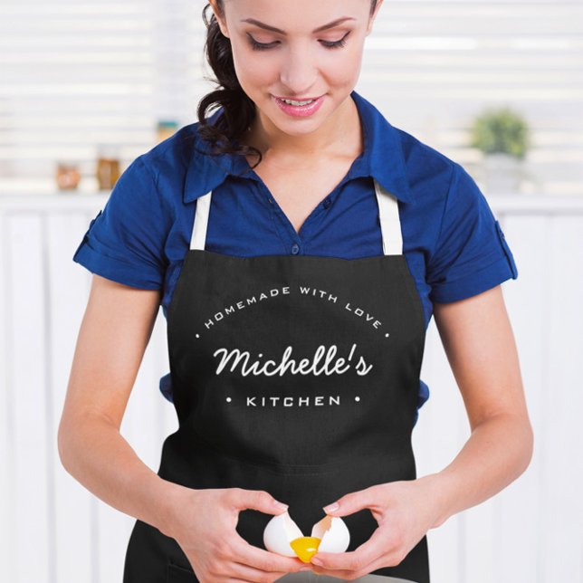 Delantal Casero con amor mi cocina personalizada (Personalized Black and white Homemade with love kitchen apron. )