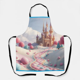 Delantal Castillo de hadas de pasamanos rosados y de nieve