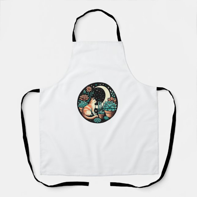 Delantal Cat Celestial Mystical Sucult Plant Witch Retro (Anverso)