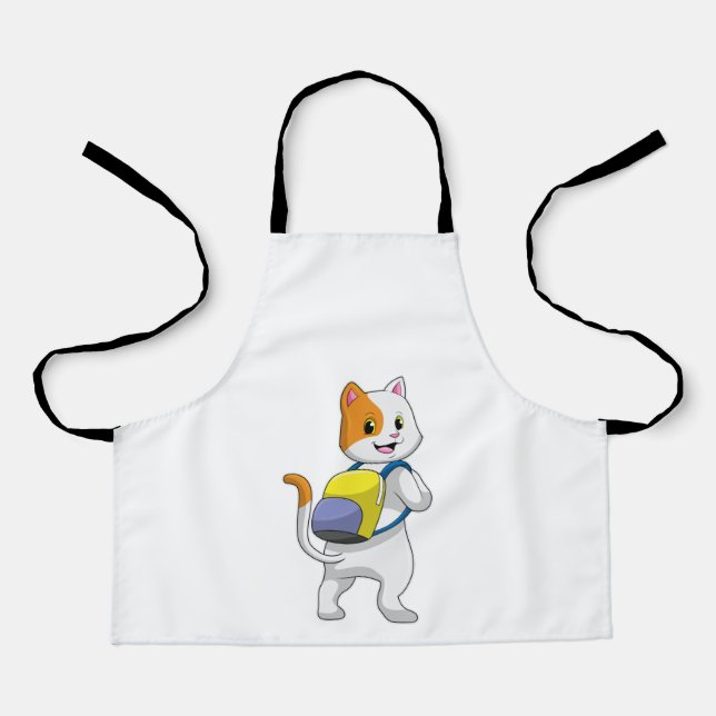 Delantal Cat como excursionista con mochila (Anverso)