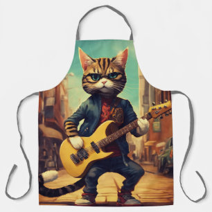 DELANTAL CAT JUGANDO GUITARRA FUNNY KITCHEN APRONS