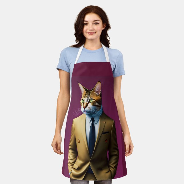DELANTAL CAT MAN BUSINESS SUIT DAD FUNNY KITCHE APRON (Gastado)