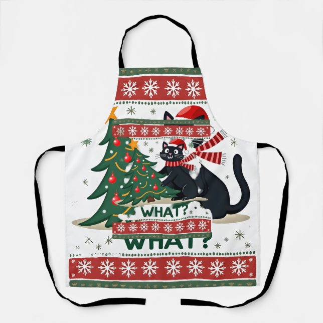 Delantal Cat What Funny Black Cat Pushing Christmas Tree Ug (Anverso)