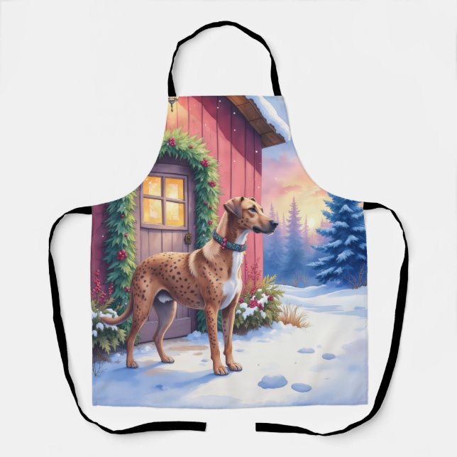 Delantal Catahoula Leopard Dog Rustic Barn Christmas Art (Anverso)