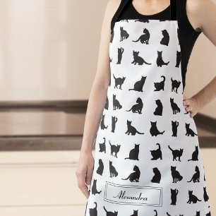 Delantal Cats in Black Silhouette Pattern with First Name