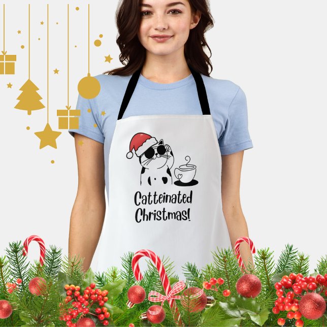 Delantal Catteinated Christmas Coffee and Cat Lover Holiday (Subido por el creador)