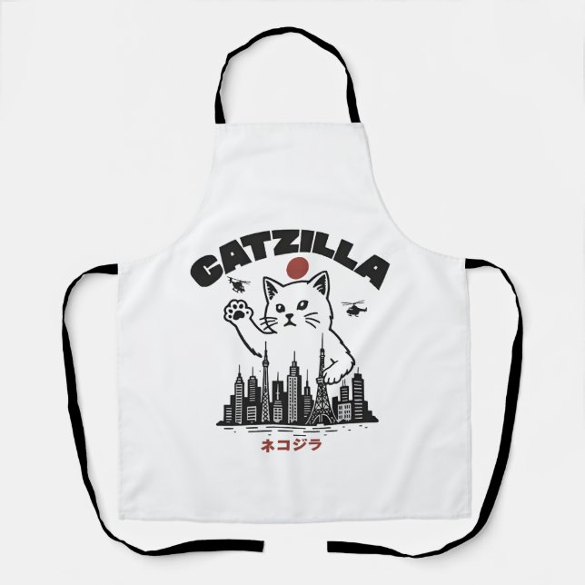 Delantal Catzilla - Graciosa parodia del gato Godzilla (Anverso)