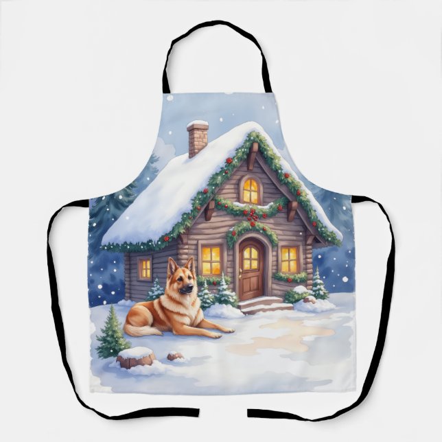 Delantal Caucasian Shepherd Dog Mountain Cabin Christmas (Anverso)