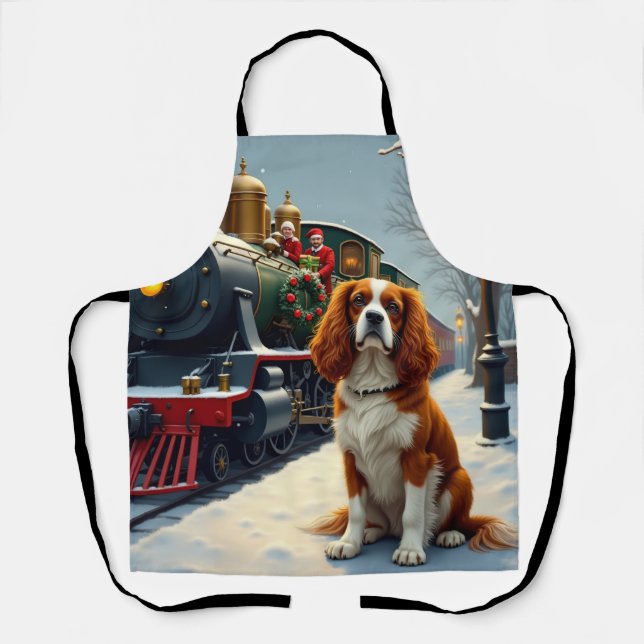 Delantal Cavalier King Charles Spaniel Navidad Tren (Anverso)
