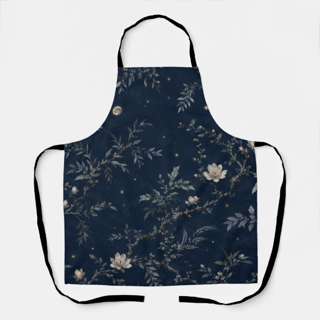 Delantal Celestial Midnight Garden Floral Navy Apron (Anverso)