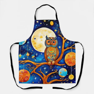 Delantal Celestiales de búho caprichosos: estrellas, luna, 