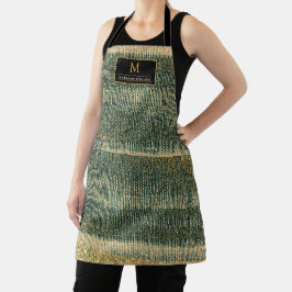 Delantal Cepillo verde elegante con oro y negro