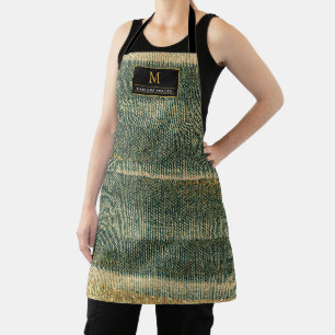 Delantal Cepillo verde elegante con oro y negro