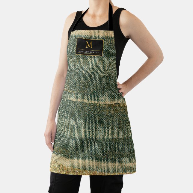 Delantal Cepillo verde elegante con oro y negro (in situ)
