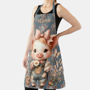 Delantal Cerdito Caprichoso en Mono Azul Pastel
