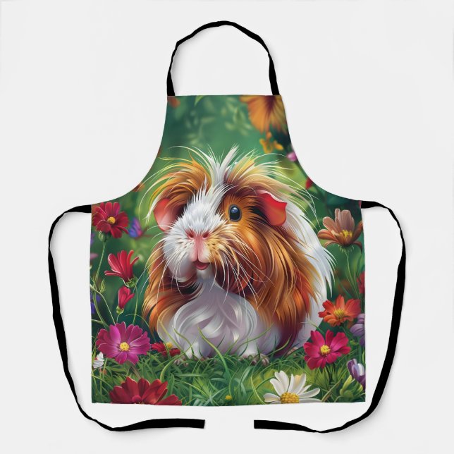 Delantal Cerdo de Guinea entre las flores (Anverso)