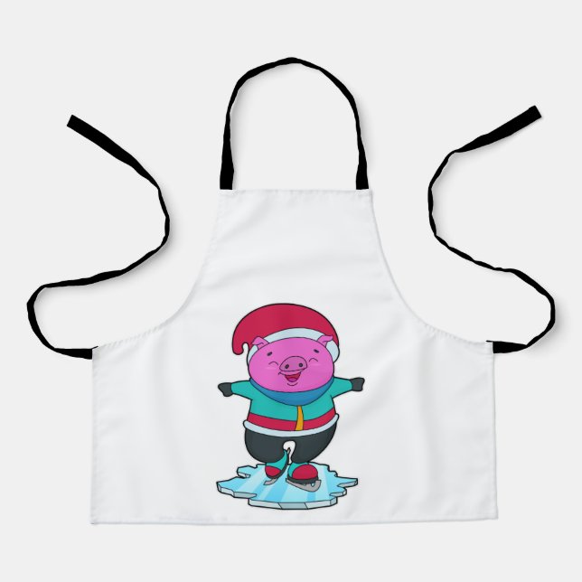 Delantal Cerdo en patinaje sobre hielo con patines de hielo (Anverso)