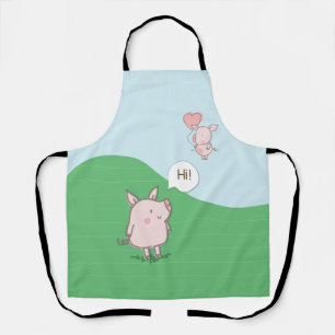 Delantal Cerdo flotante lindo diciendo hola