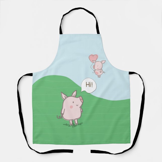 Delantal Cerdo flotante lindo diciendo hola (Anverso)