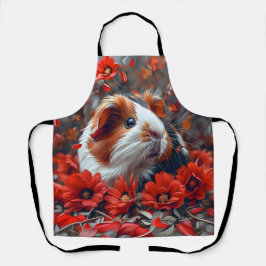 Delantal Cerdo guineano entre flores rojas