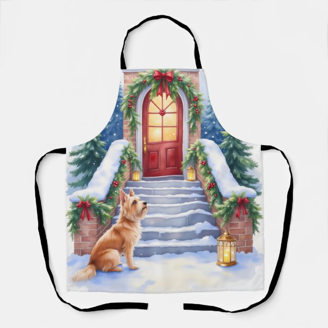 Delantal Cesky Terrier Snowy Staircase Christmas Art (Anverso)