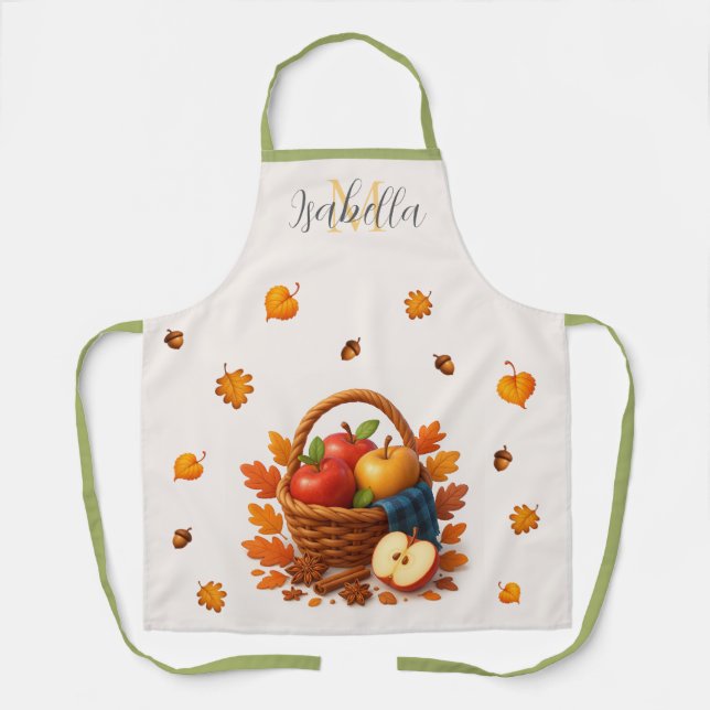 Delantal Cesta de cosecha de otoño con manzanas y hojas (Anverso)