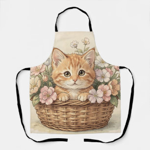 Delantal Cesta de flores con adorable gatito ginger