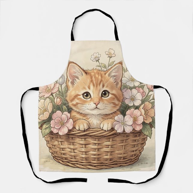 Delantal Cesta de flores con adorable gatito ginger (Anverso)