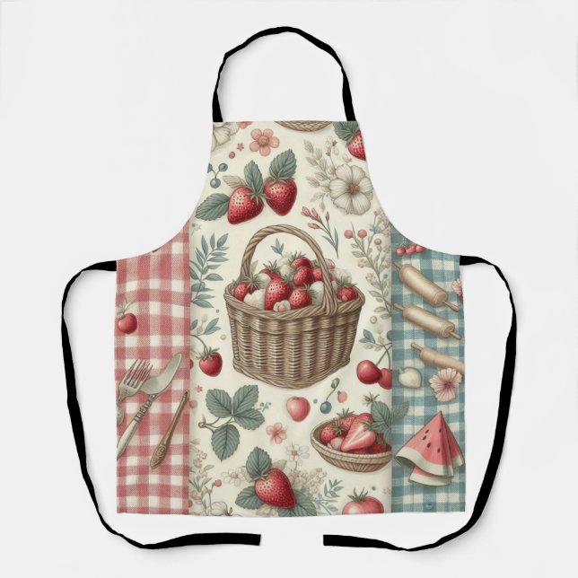 Delantal Cesta de Frutas Gingham Diversión (Anverso)