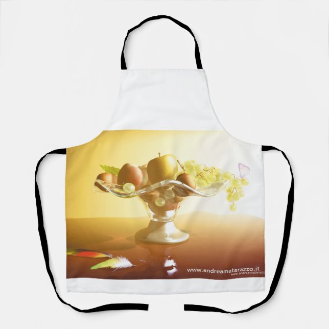 Delantal Cesta de vidrio con frutas y mariposa (Anverso)