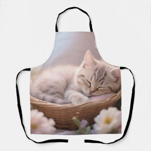 Delantal Cesta Floral de Gatito Dormido Soñador