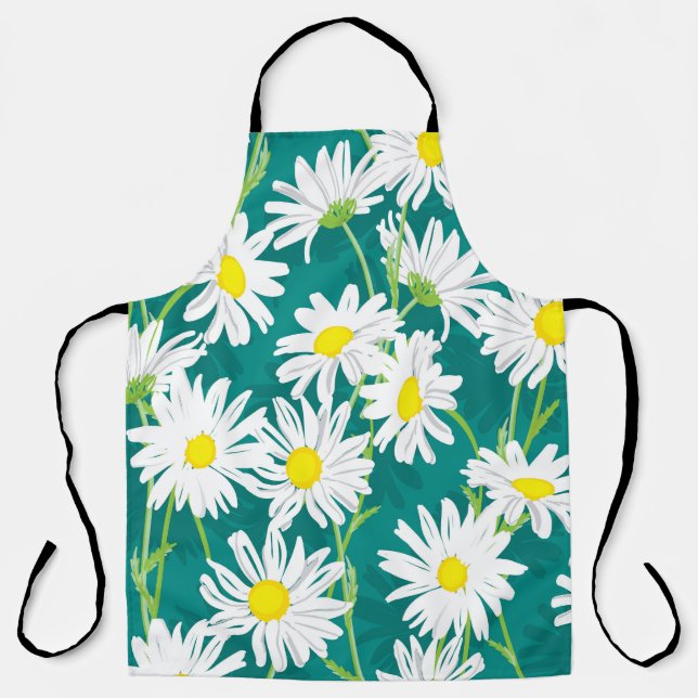 Delantal Chamomile Turquoise: Ilustracion floral sin foco. (Anverso)