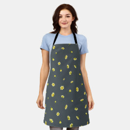 Delantal Charcoal Gray Winter Cosmos Floral Pattern