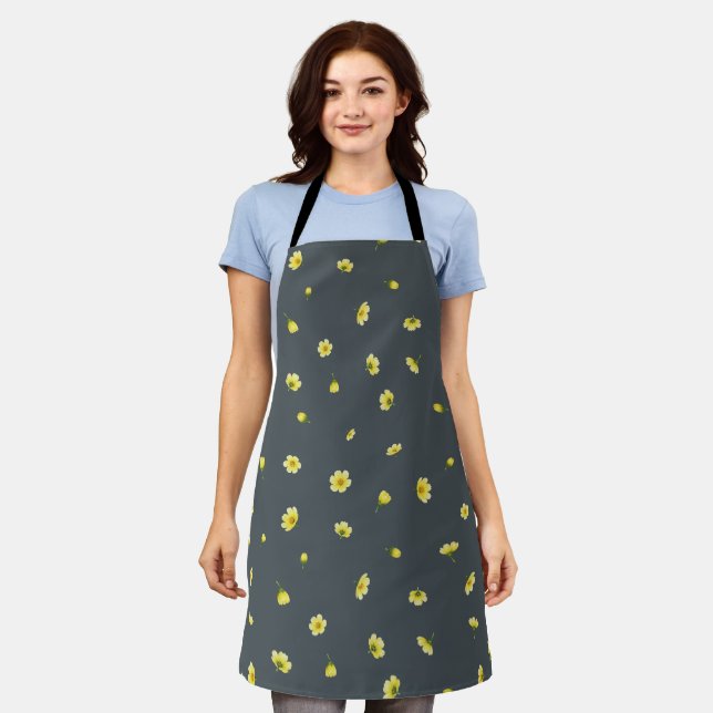 Delantal Charcoal Gray Winter Cosmos Floral Pattern (Gastado)