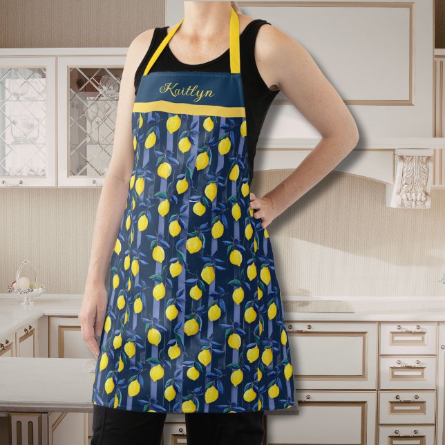 Delantal Charming Lemons Blue Stripe Mediterranean Pattern (Subido por el creador)