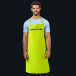 Delantal Chartreuse de neón minimalista nombre personalizad<br><div class="desc">Chartreuse de neón minimalista color verde claro claro claro nombre personalizado monograma parrilla moderna cocina parrilla Apron. Personalizable completo de texto negro,  nombre,  cita,  frase,  etc Excelente para cocineros,  chefs,  alfarería,  cerámica,  artesanía,  trabajo,  cocina,  horneado,  barbacoa,  parrilla,  y también negocios y tiendas,  etc</div>