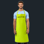 Delantal Chartreuse de neón minimalista nombre personalizad<br><div class="desc">Chartreuse de neón minimalista color verde claro claro claro nombre personalizado monograma parrilla moderna cocina parrilla Apron. Personalizable completo de texto negro,  nombre,  cita,  frase,  etc Excelente para cocineros,  chefs,  alfarería,  cerámica,  artesanía,  trabajo,  cocina,  horneado,  barbacoa,  parrilla,  y también negocios y tiendas,  etc</div>
